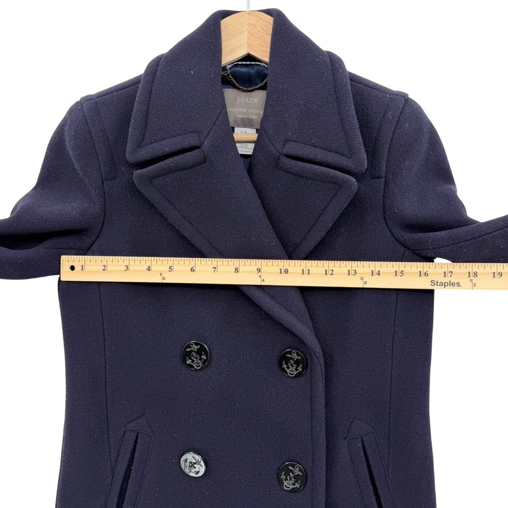 Vintage J. Crew Womens Pea Coat 00‎ Navy Blue Double Breasted Stadium Cloth - Picture 7 of 12